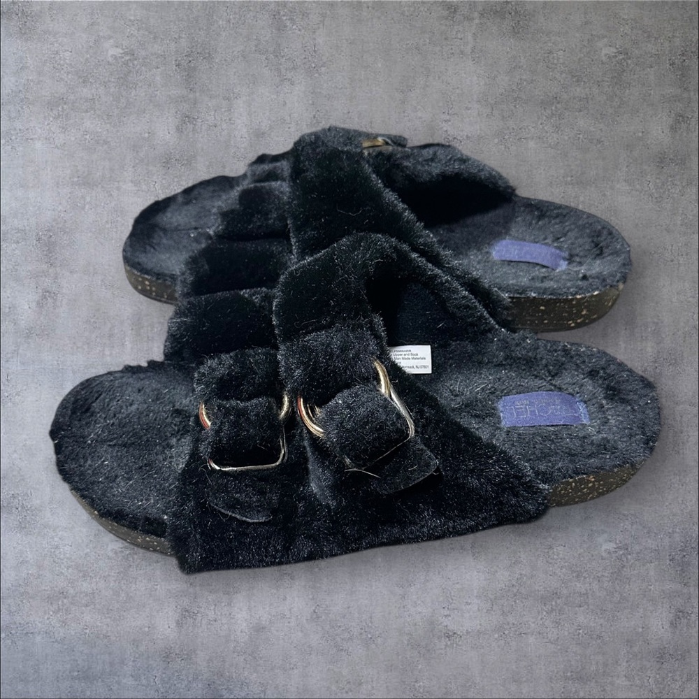 Rachel by Rachel Roy Women’s Black Faux Fur Slide Sandals Size 8 - Picture 2 of 7